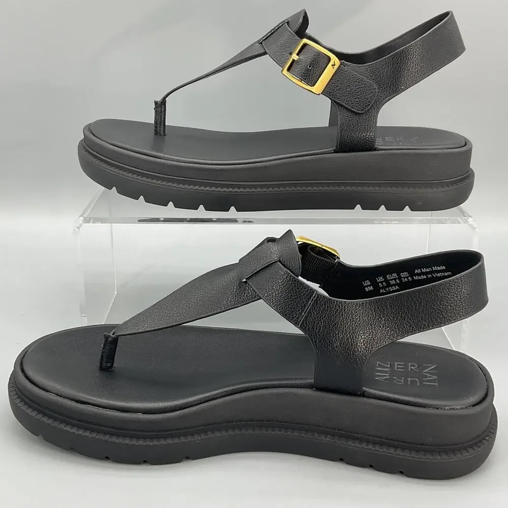 New Naturalizer Women’s Alyssa T-Strap Platform Sandals Black Size 6.5M